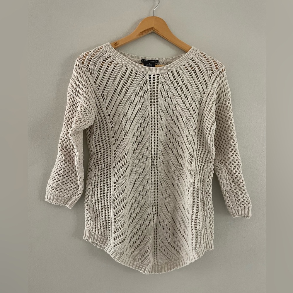 Chelsea & Theodore Open Knit Cream 3/4 Sleeve Sweater